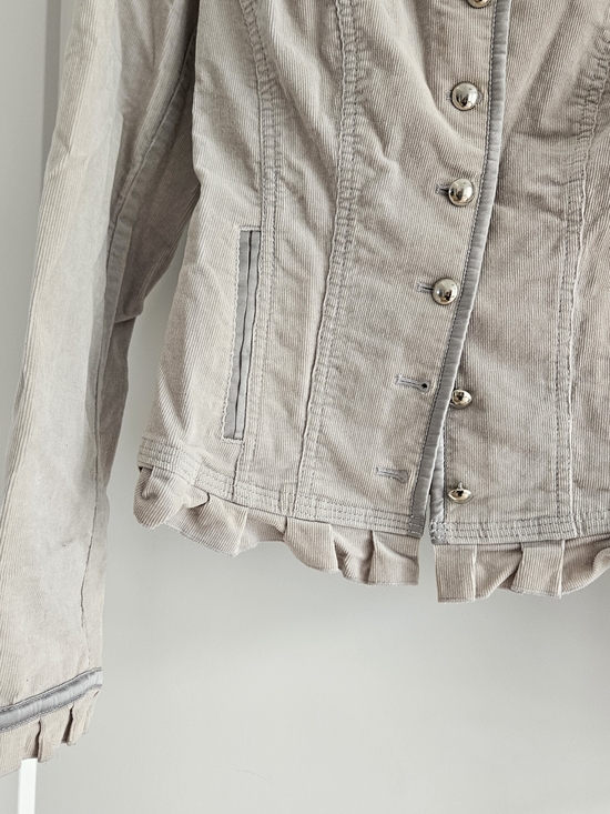 White House Black Market Light Beige Ruffle-Trim Corduroy Jacket - Picture 2 of 6